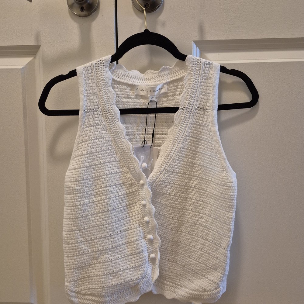White Cream Scalloped Sweater Tank Top